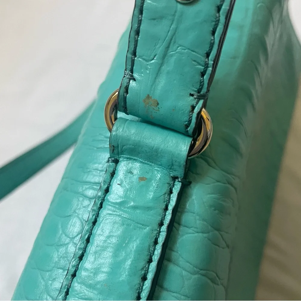 Kate Spade blue teal leather croc-embossed crossbody purse